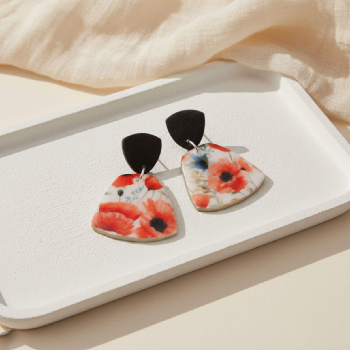 Poppy Drop Earrings for Women Floral Print | Limited Edition