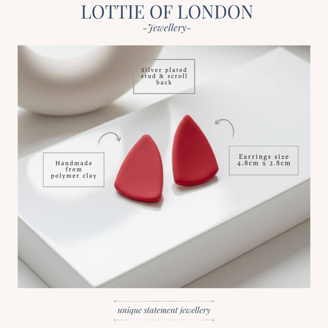 Red Geometric Statement Stud Earrings – Handmade Clay Jewellery