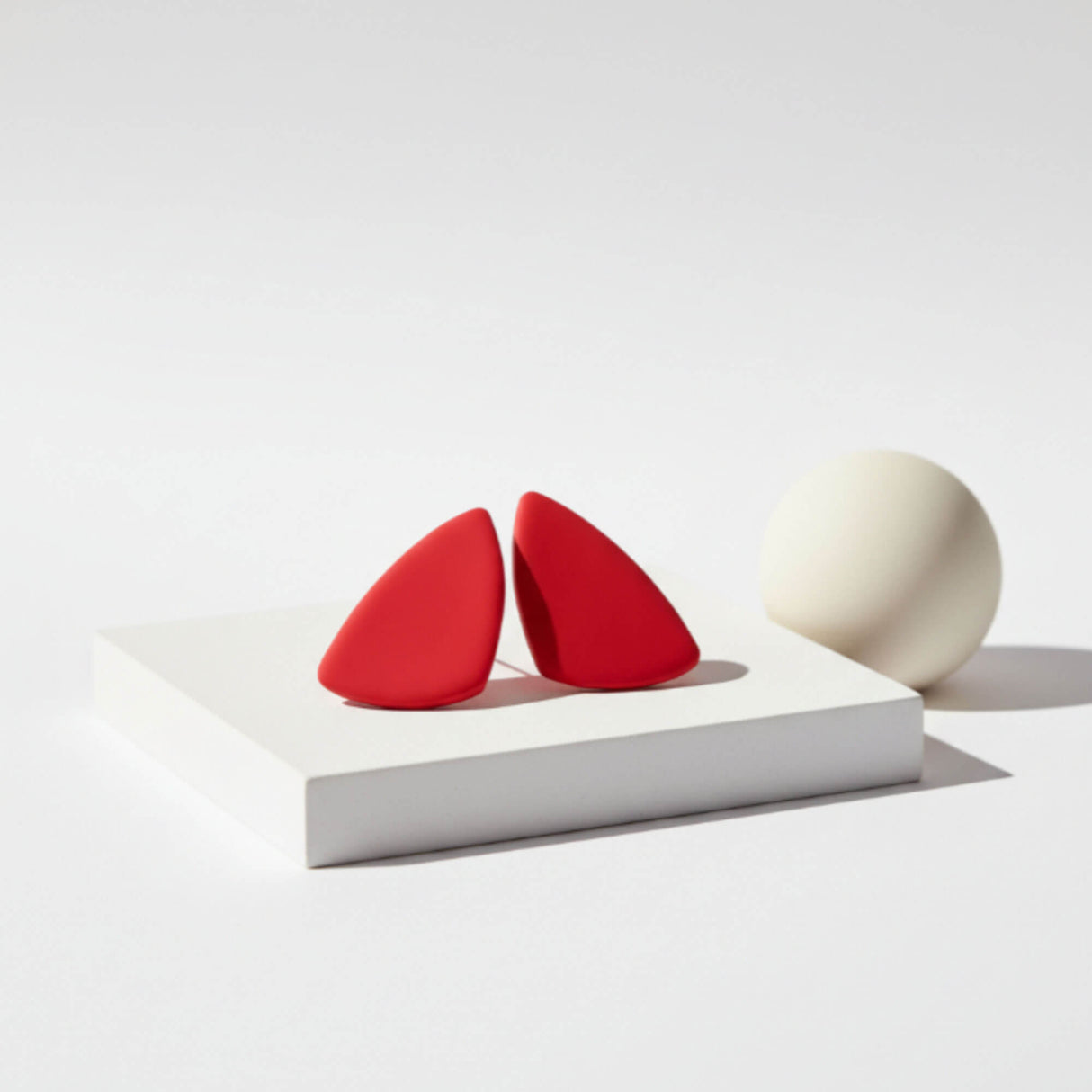 Red Geometric Statement Stud Earrings – Handmade Clay Jewellery