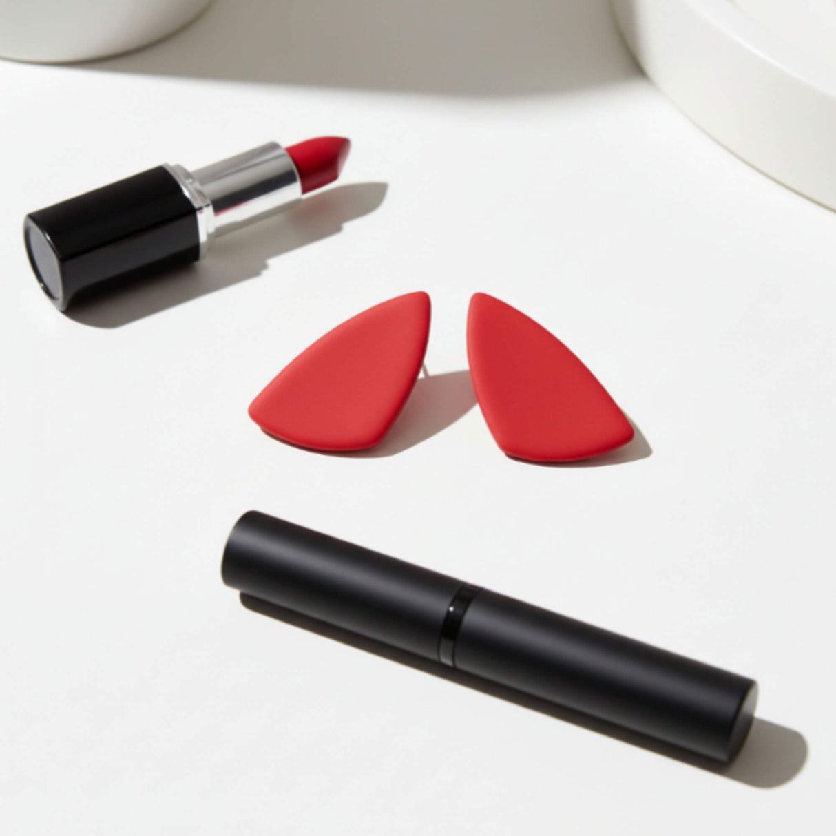 Red Geometric Statement Stud Earrings – Handmade Clay Jewellery