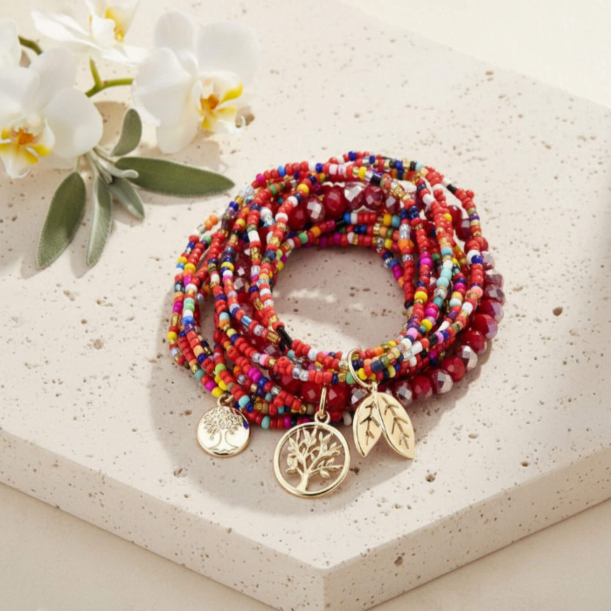 Red boho stacking bracelet at Lottie of London
