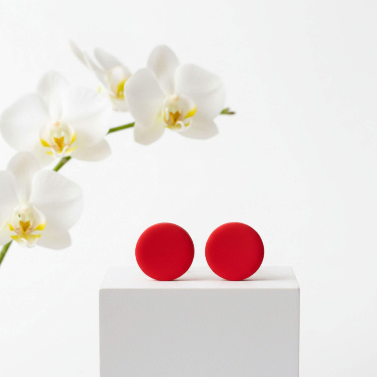 bright red stud earrings lifestyle handmade at Lottie of London