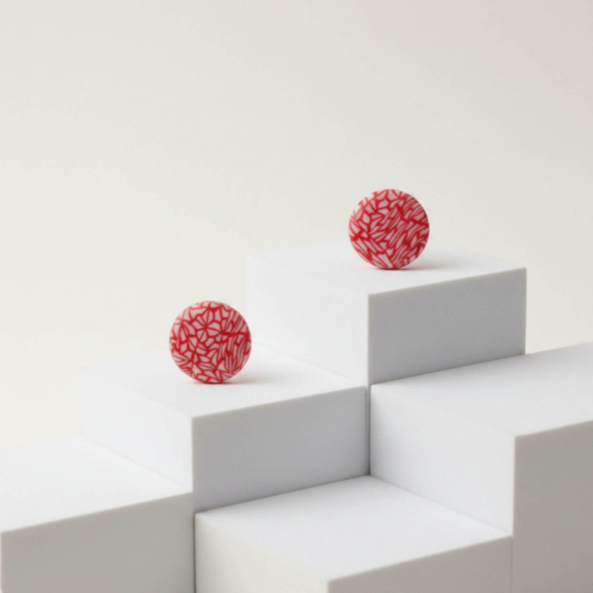 Red & White Pattern Stud Earrings | Minimalist Clay Studs