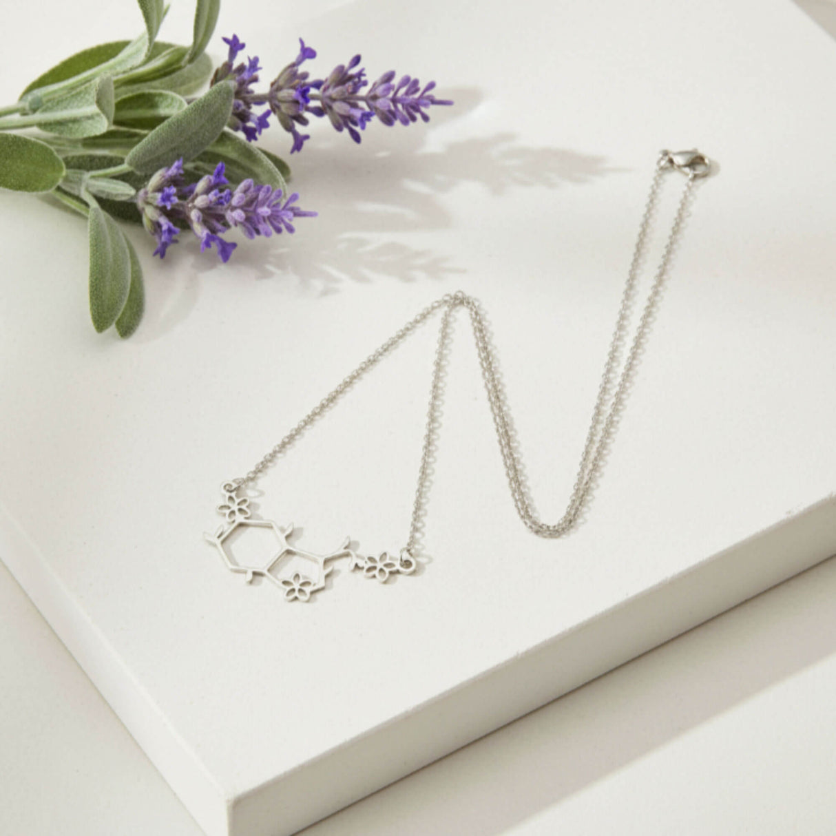 Serotonin Molecule Necklace for Women - lifestyle image - Lottie Of London Jewellery