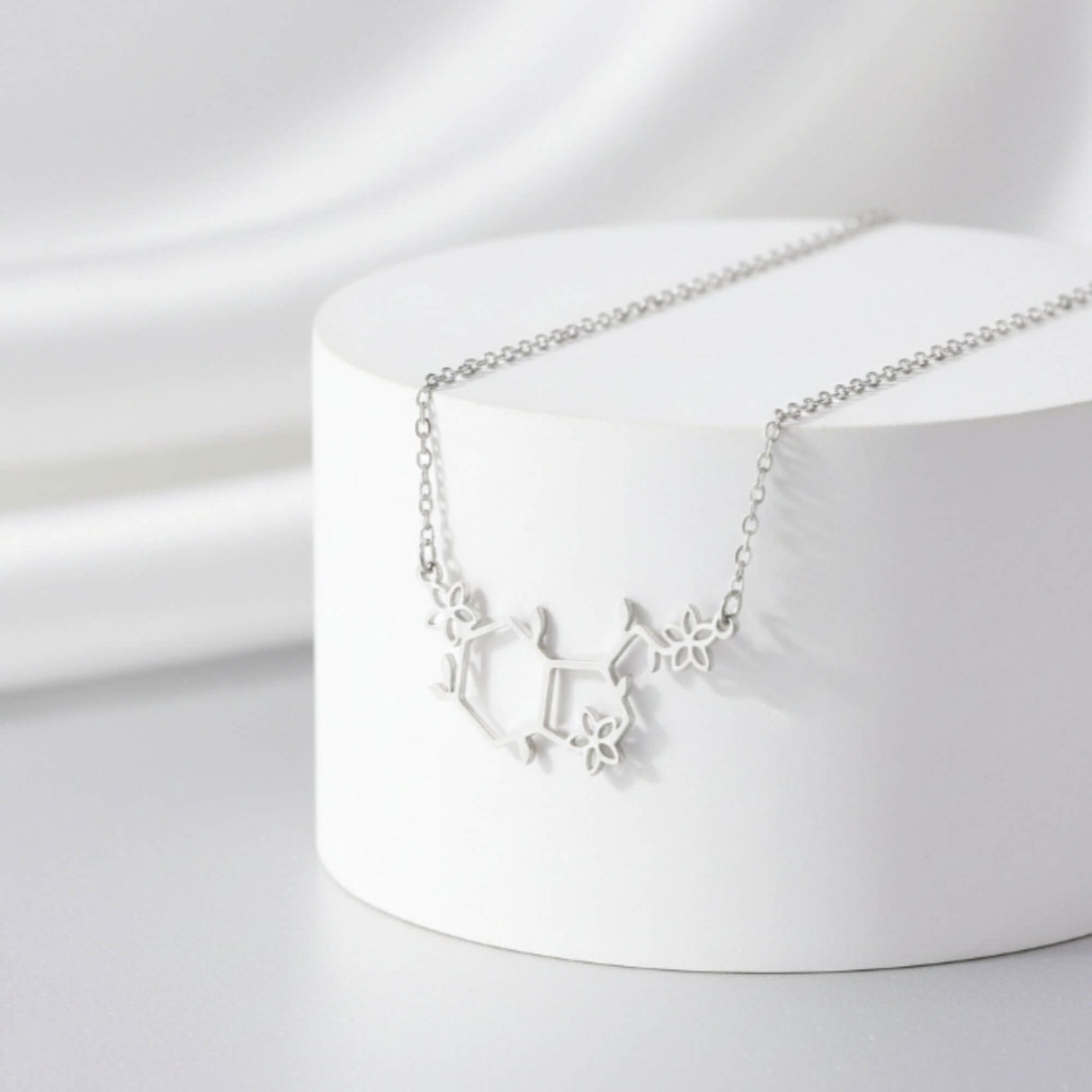 Serotonin Molecule Necklace for Women on plinth - Lottie Of London Jewellery