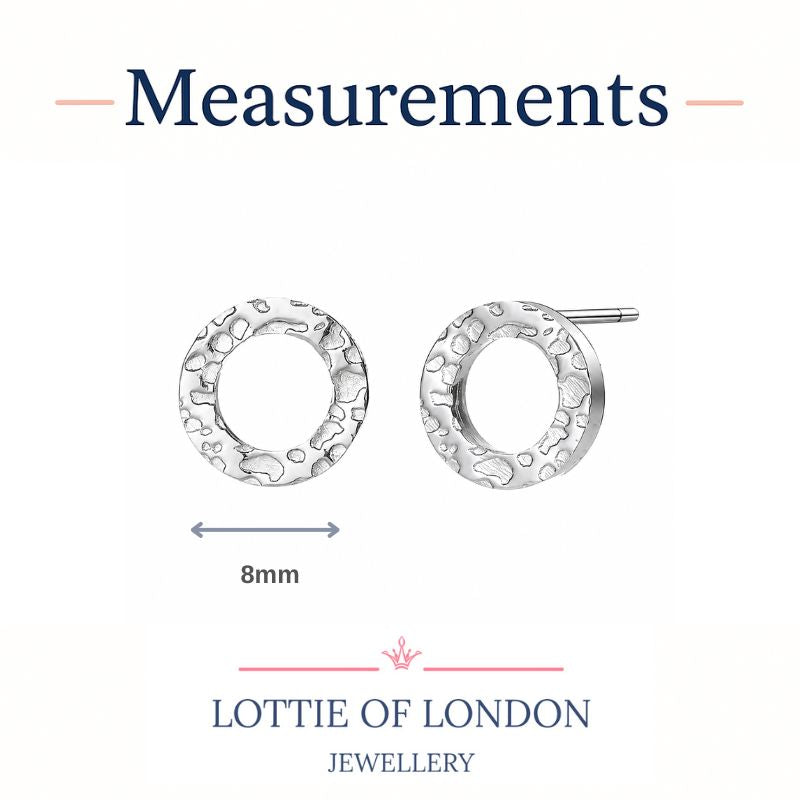 Silver hammered circle stud earrings size guide