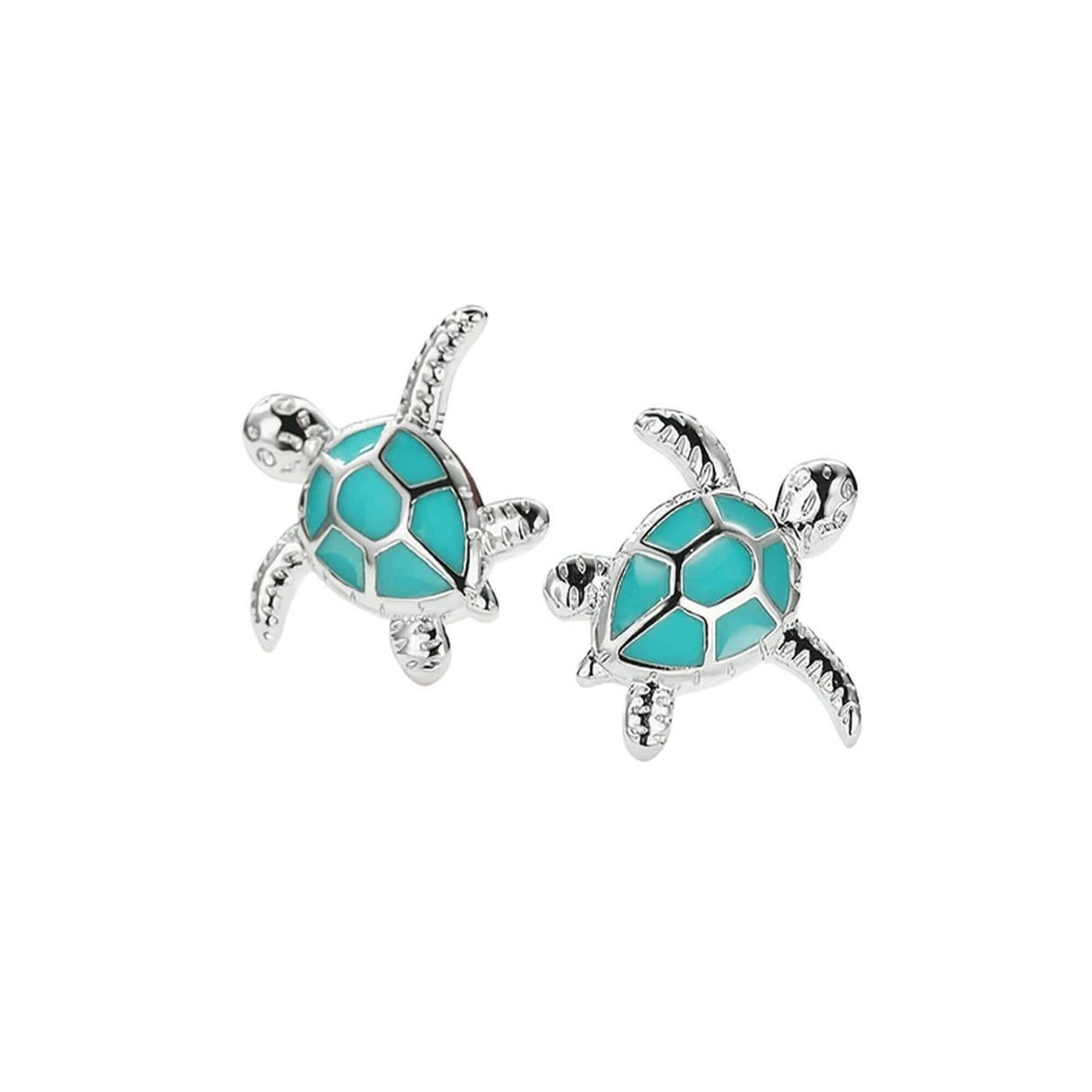 Blue Turtle stud earrings on white background - Lottie of London jewellery