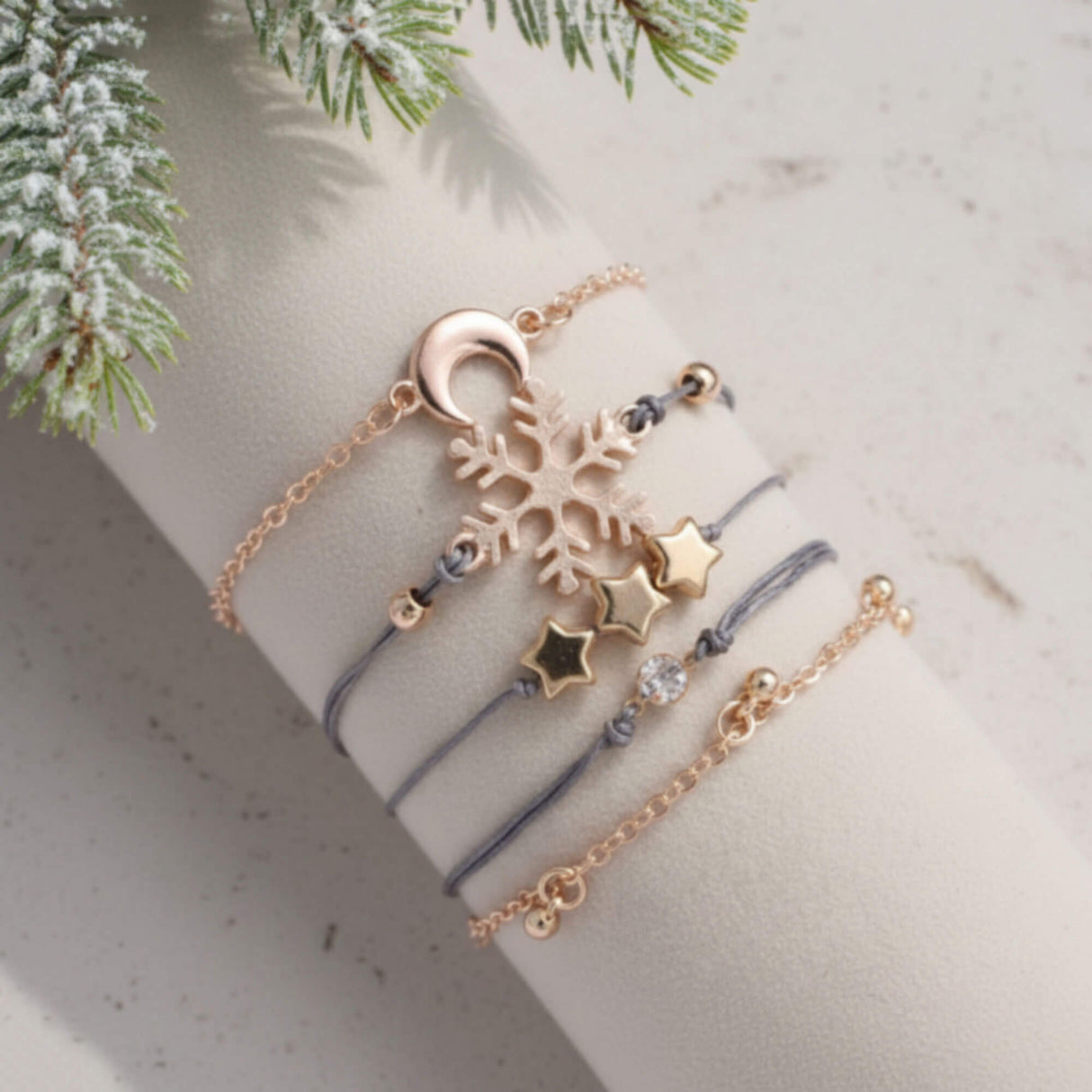 snowflake stacking bracelet set at lottie of london