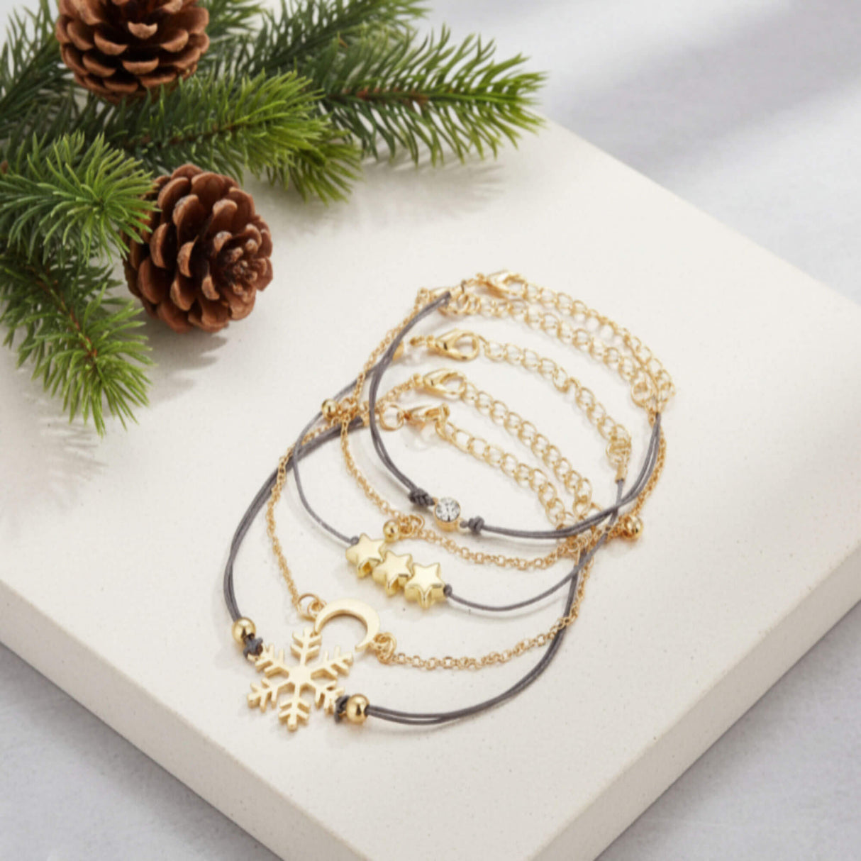 snowflake boho stacking bracelet set lifestyle at lottie of london