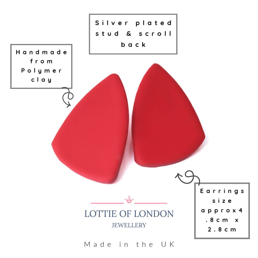 Red Geometric Statement Stud Earrings for Women