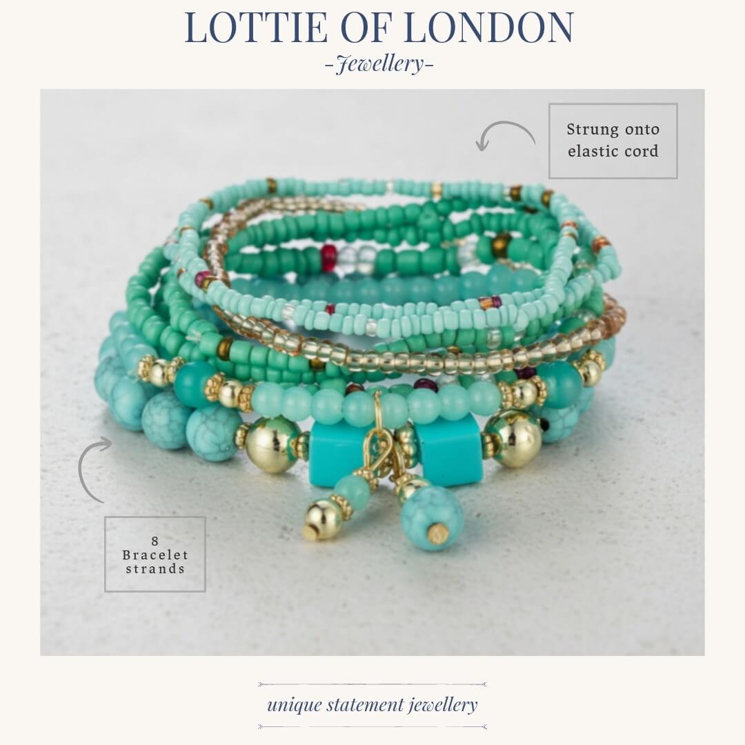 turquoise beaded bracelet stack infographics at Lottie of London