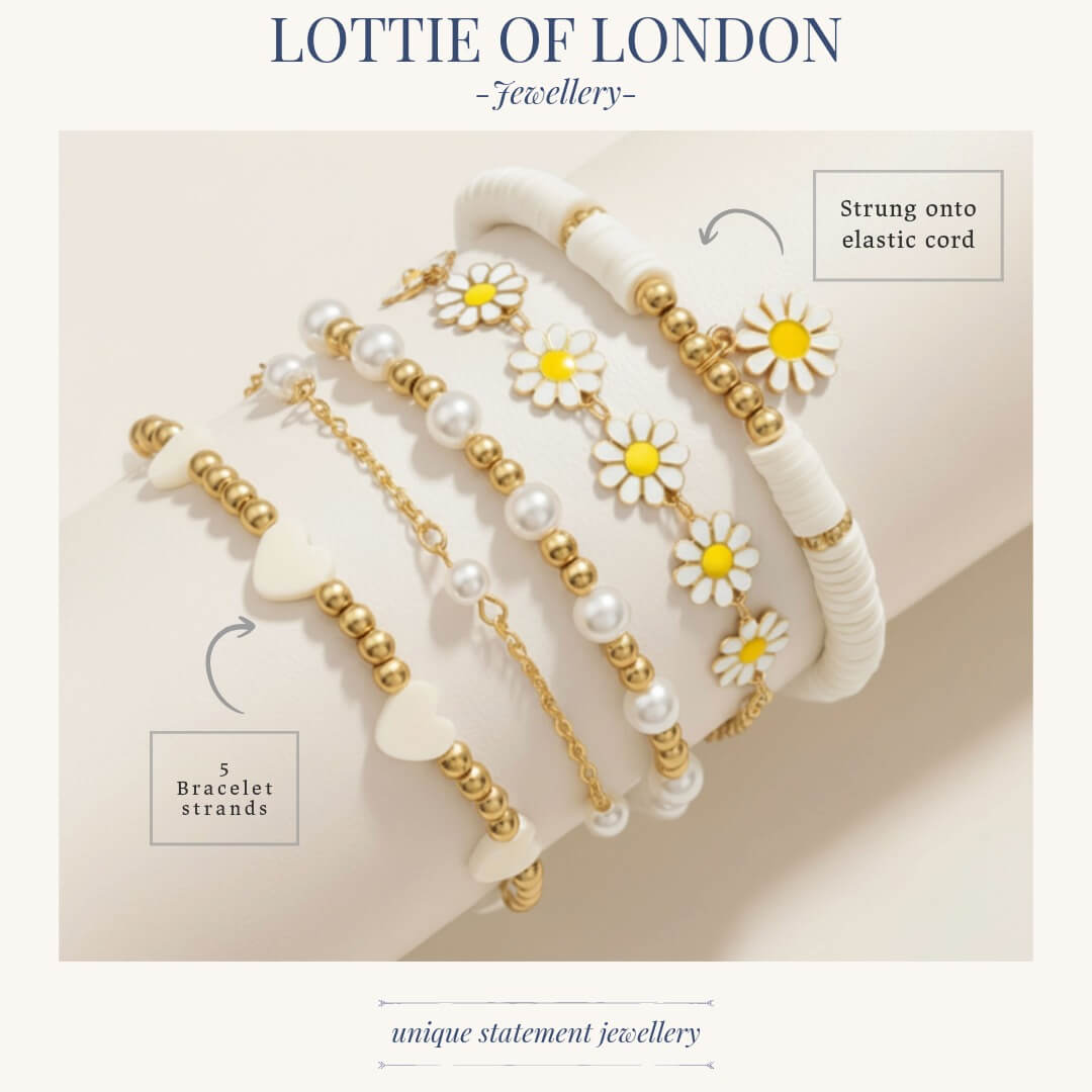 white daisy bracelet stack size at lottie of london uk