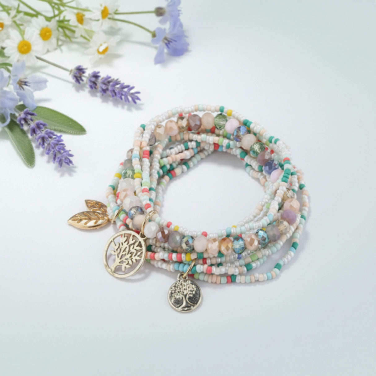 white and pastel bracelet stack at Lottie of London