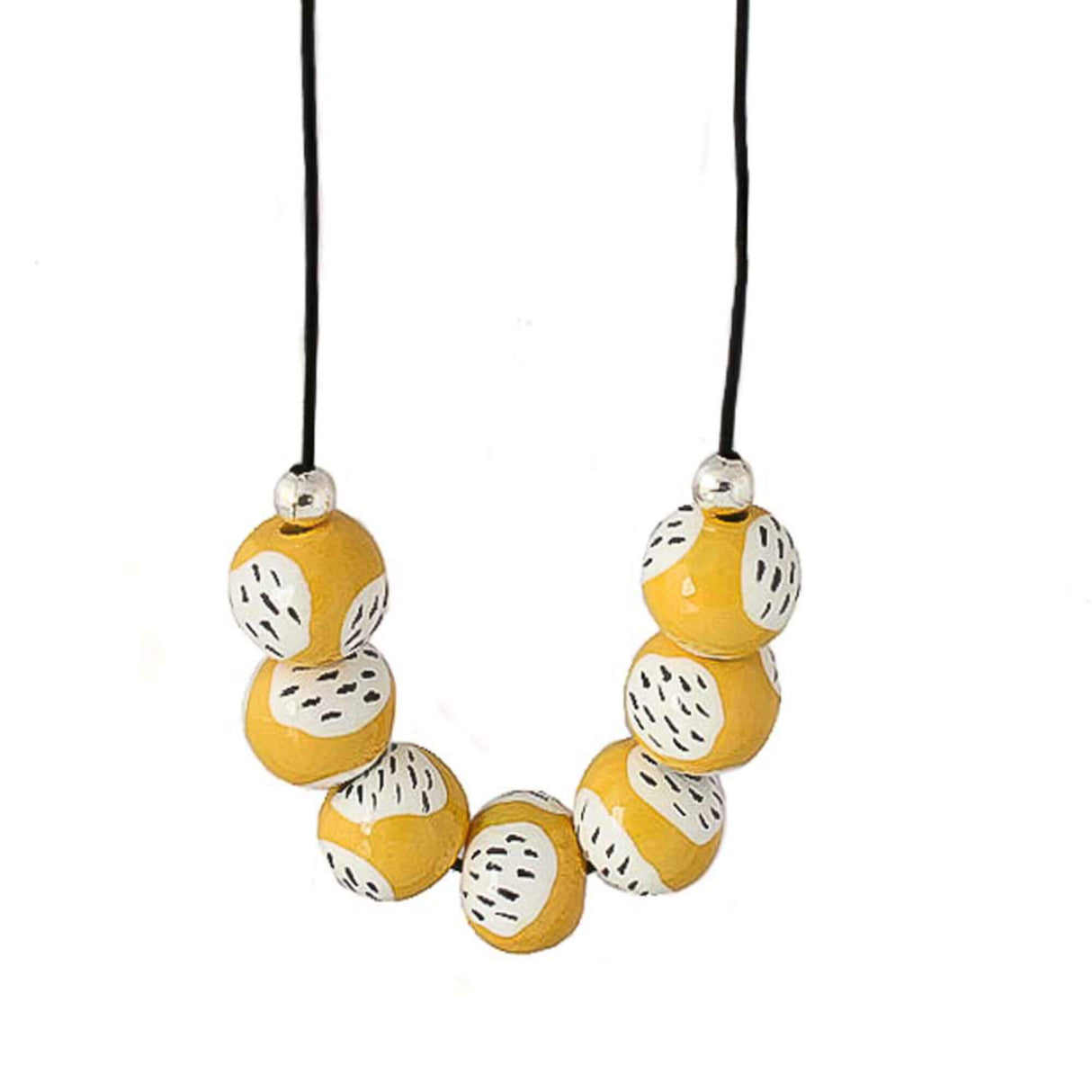yellow bead necklace, handmade clay jewellery at lottie of london