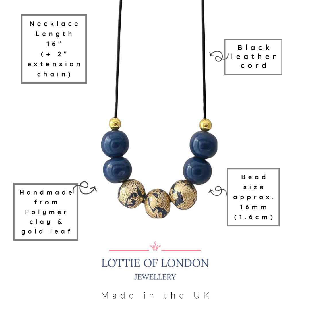 Navy & Gold Statement Bead Necklace for Women