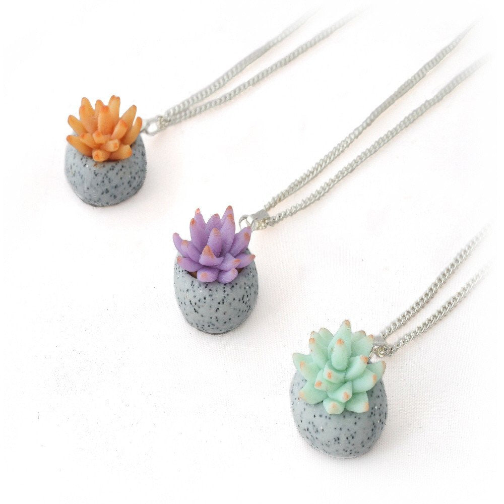 Succulent Charm Necklace on Silver Plated Chain - Lottie Of London Jewellery