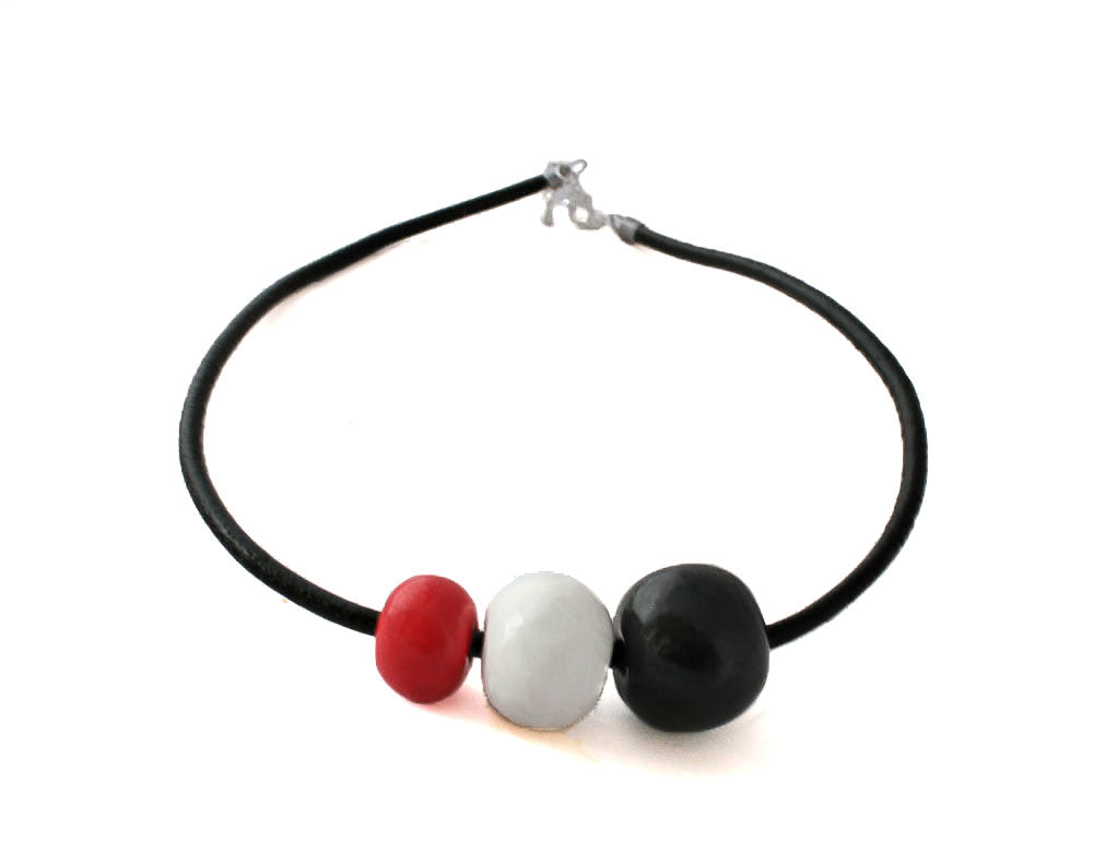 Chunky Statement Necklace in Black, White and Red - Lottie Of London Jewellery