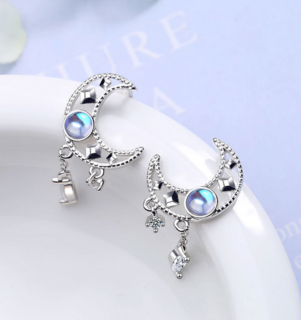 Moon stud earrings for women | Moonstone jewellery gifts