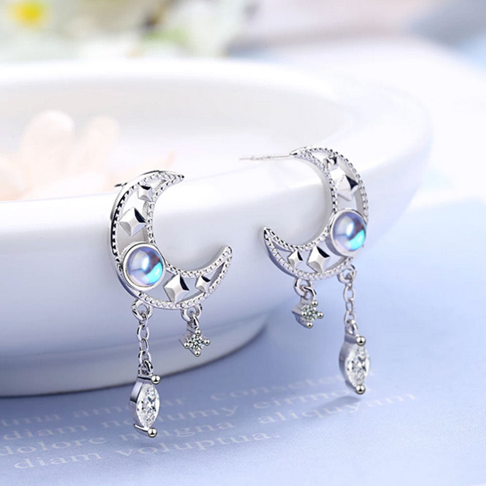 Moon stud earrings for women | Moonstone jewellery gifts
