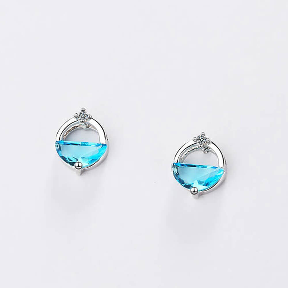 Turquoise CZ Circle Stud Earrings for Women