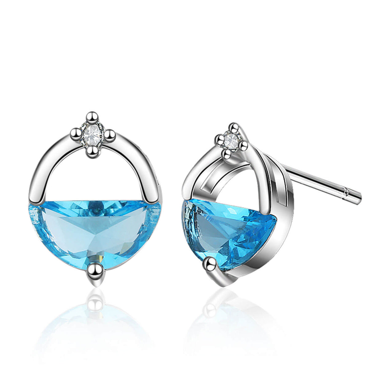 Turquoise CZ Circle Stud Earrings for Women