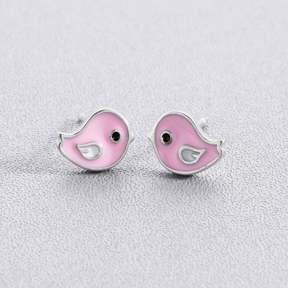 Tiny Bird Stud Earrings in Pink for Women