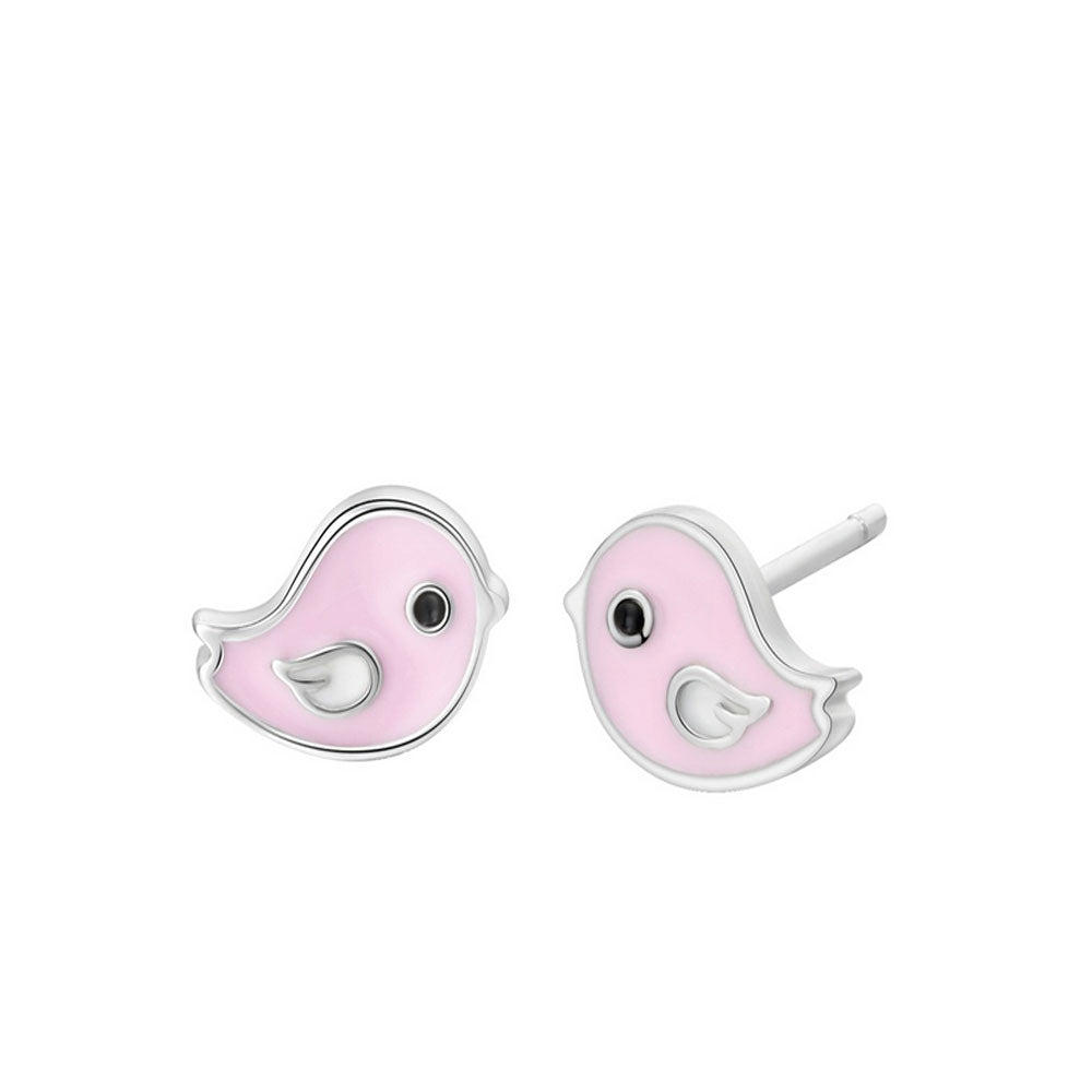 Tiny Bird Stud Earrings in Pink for Women