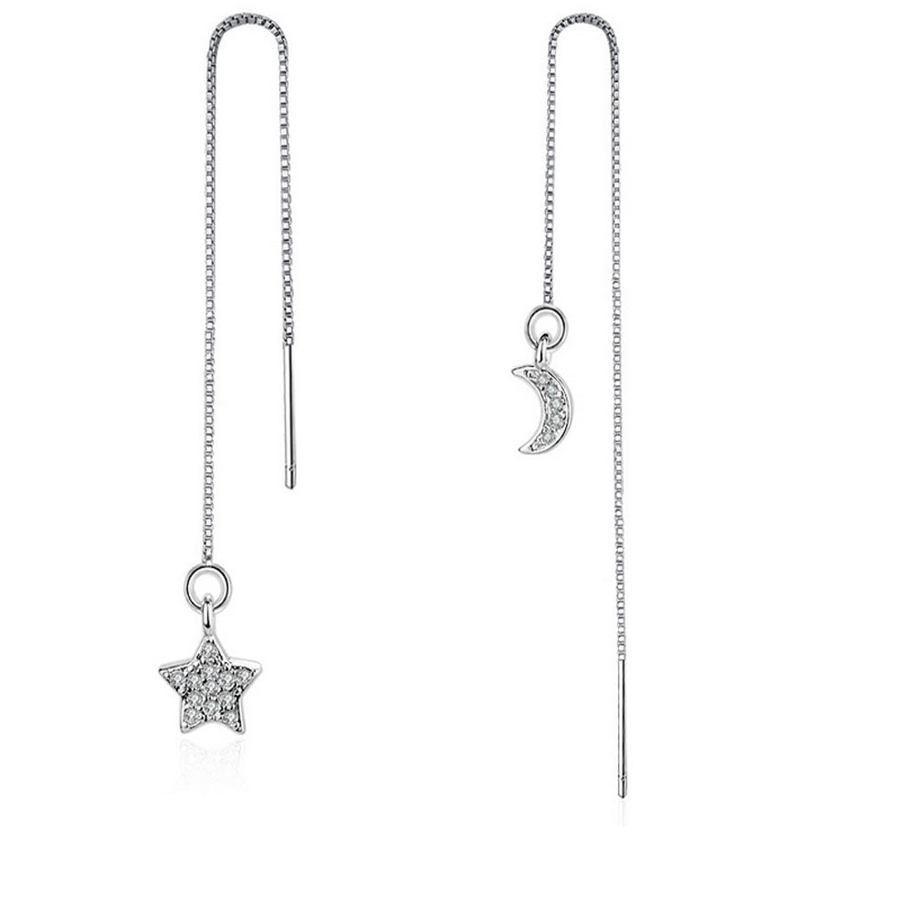 Moon & Star Threader Earrings for Women | Dangle Earrings