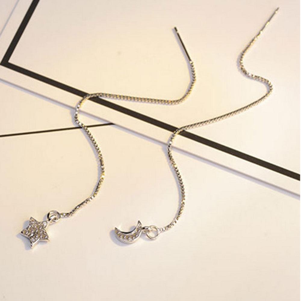 Moon & Star Threader Earrings for Women | Dangle Earrings