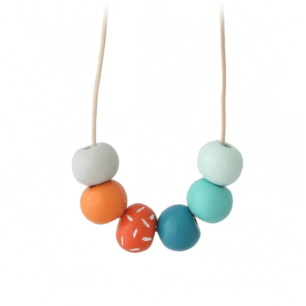 Turquoise & Orange Long Bead Necklace - Lottie Of London Jewellery