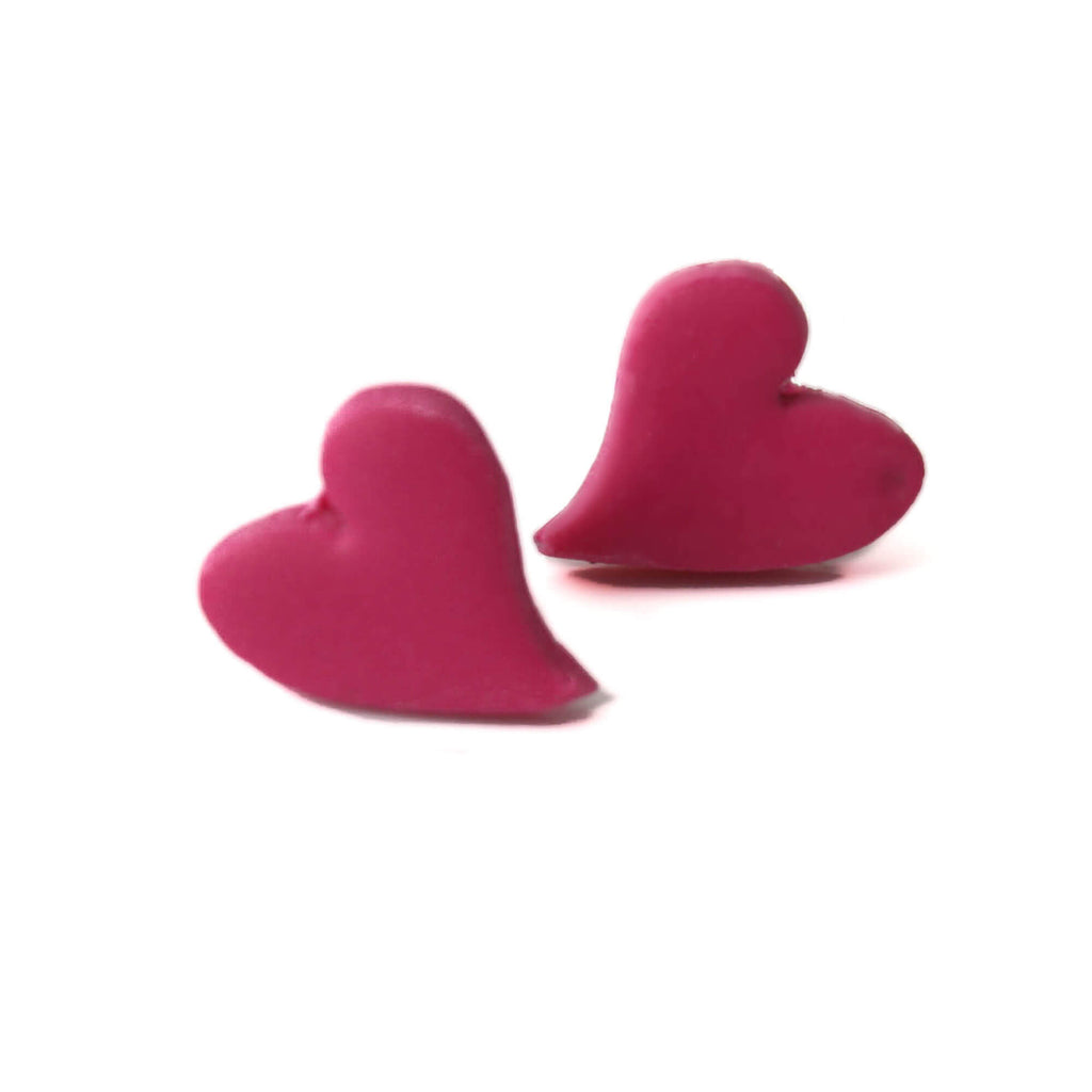 Heart stud earrings for women in cerise pink | Clay jewellery