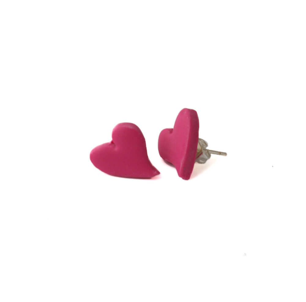 Heart stud earrings for women in cerise pink | Clay jewellery
