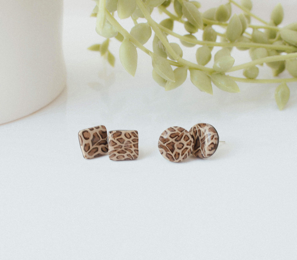 Leopard print stud earrings for women