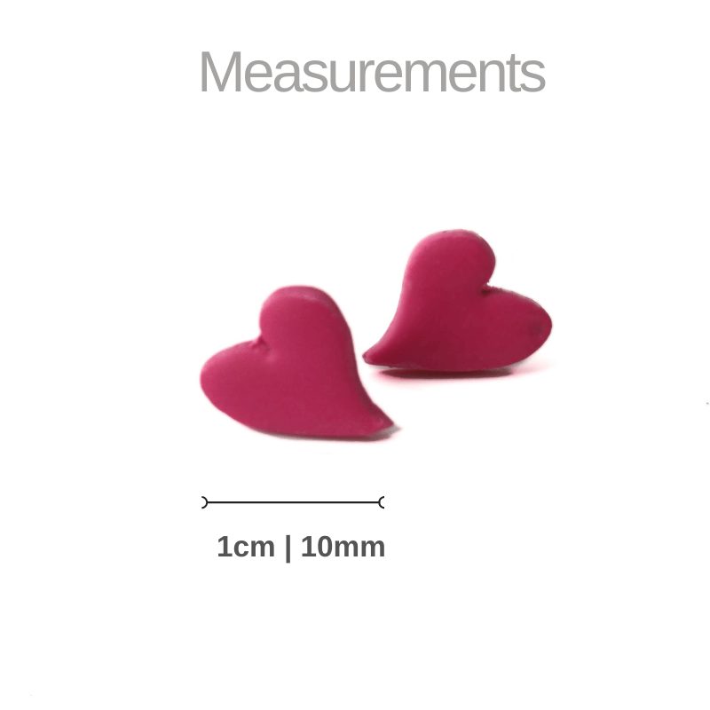 Heart stud earrings for women in cerise pink | Clay jewellery