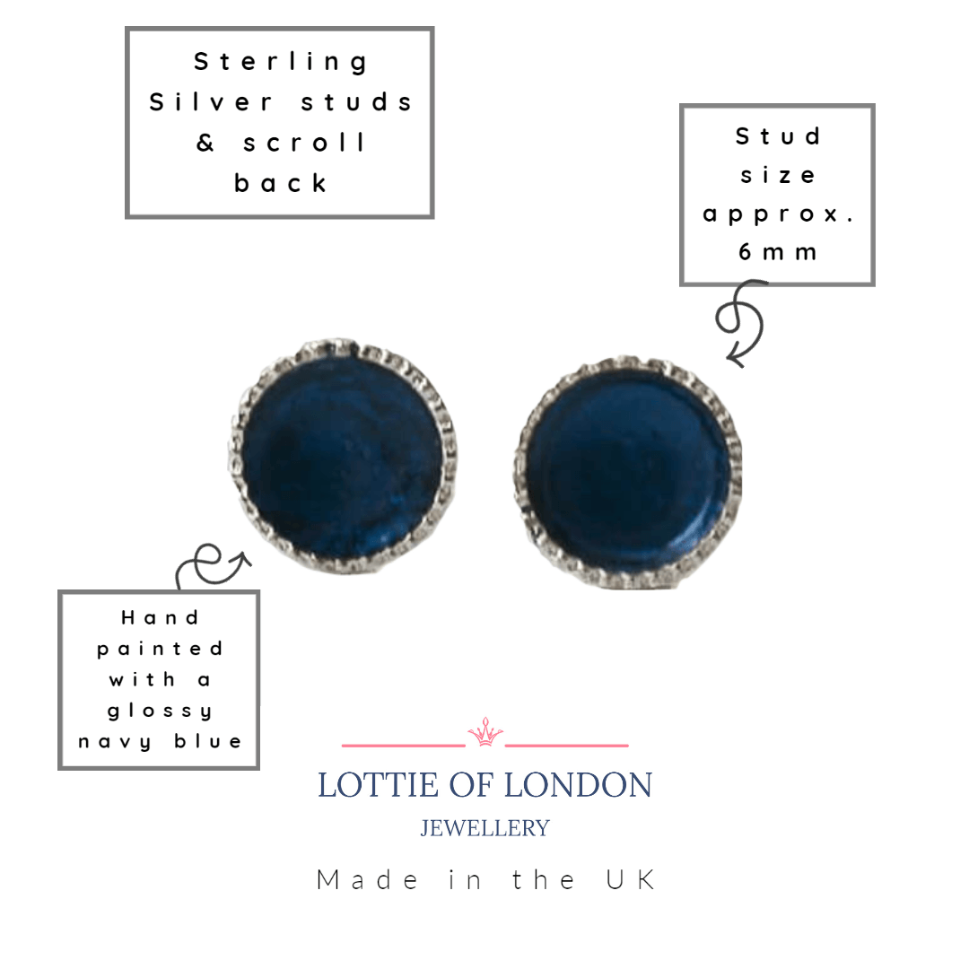 Navy Blue Stud Earrings for Women | 6mm Sterling Silver Posts