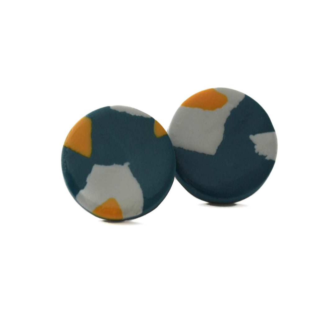 Large circle stud earrings for women in navy blue