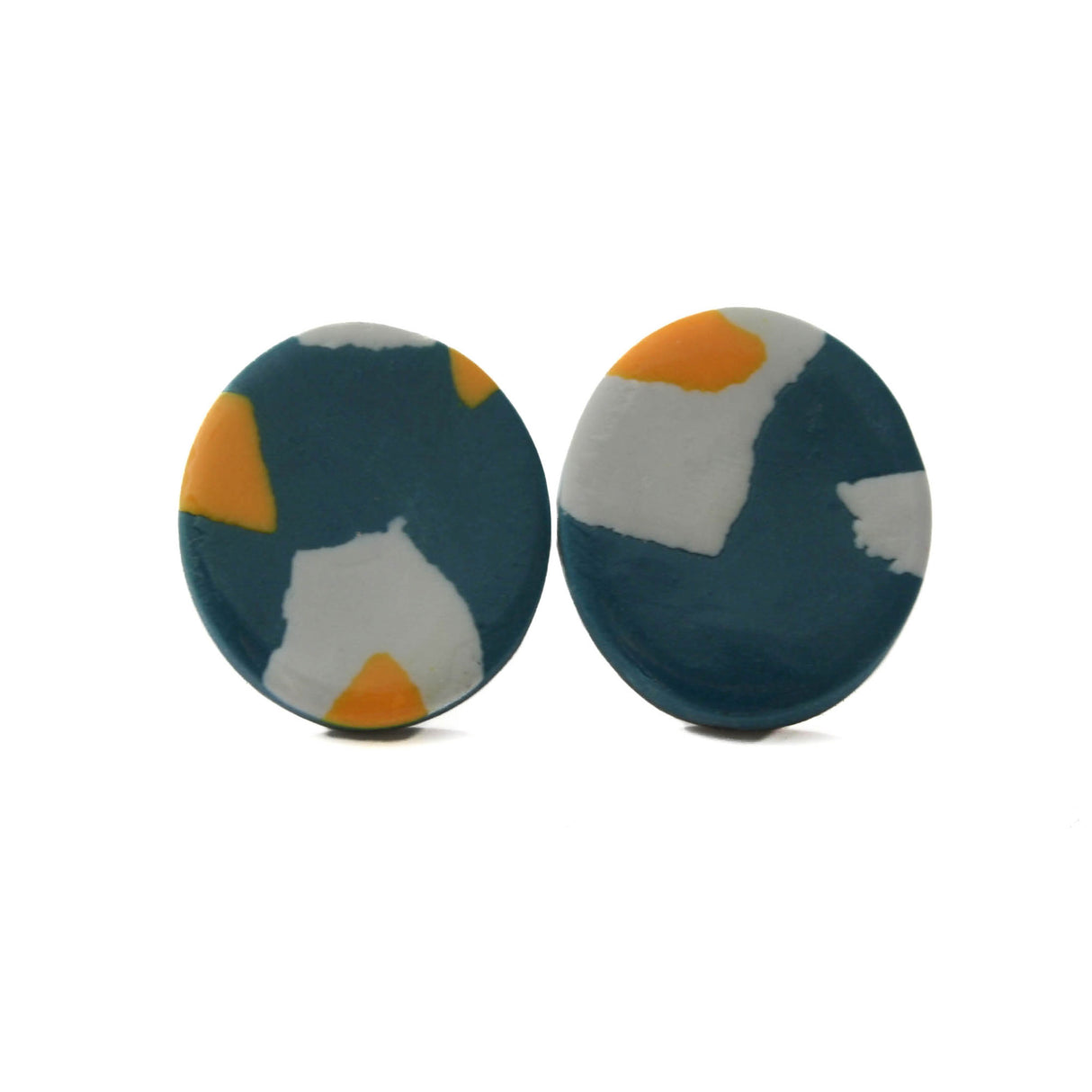 Round navy blue stud earrings for women