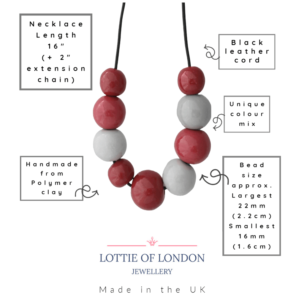 Chunky statement necklace for women in red & grey | Handmade Clay Jewellery