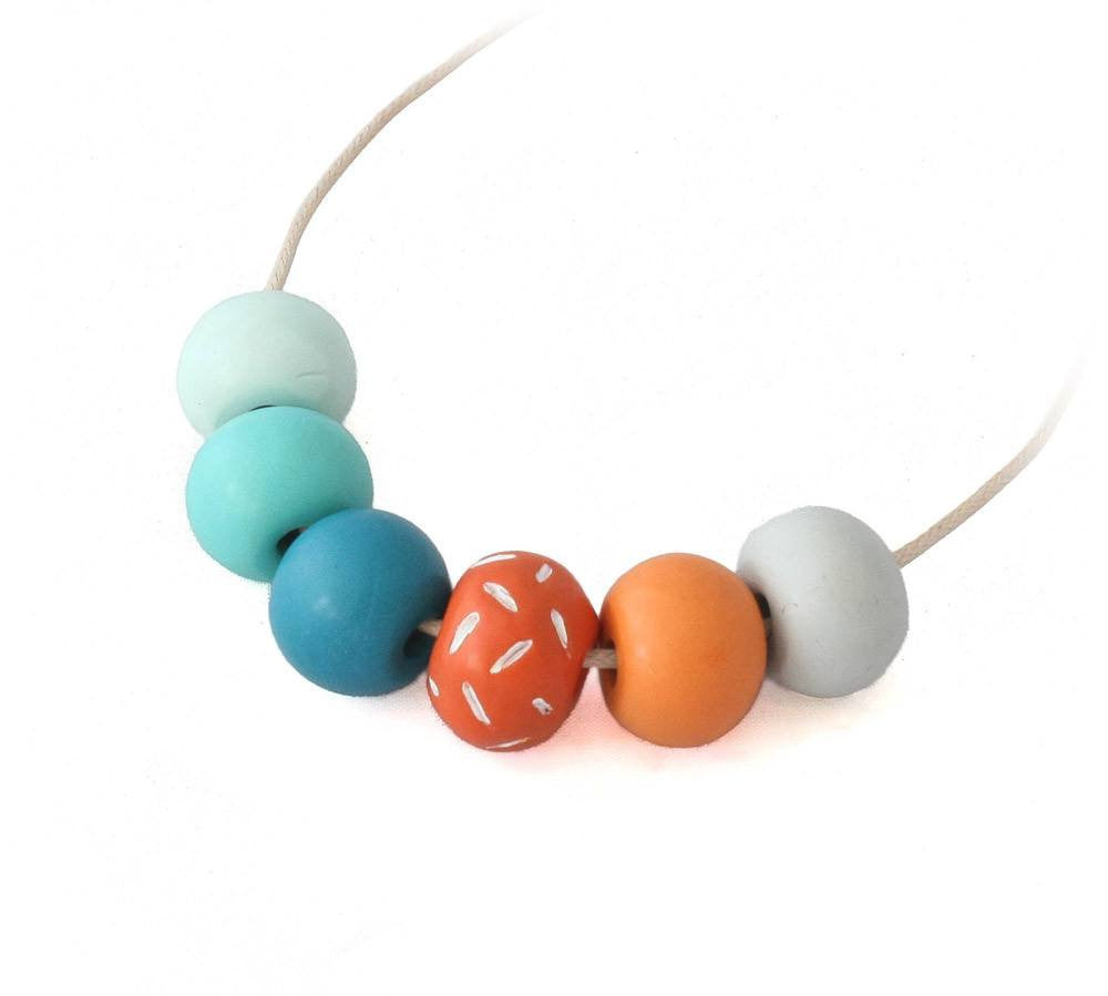 Turquoise & Orange Long Bead Necklace - Lottie Of London Jewellery