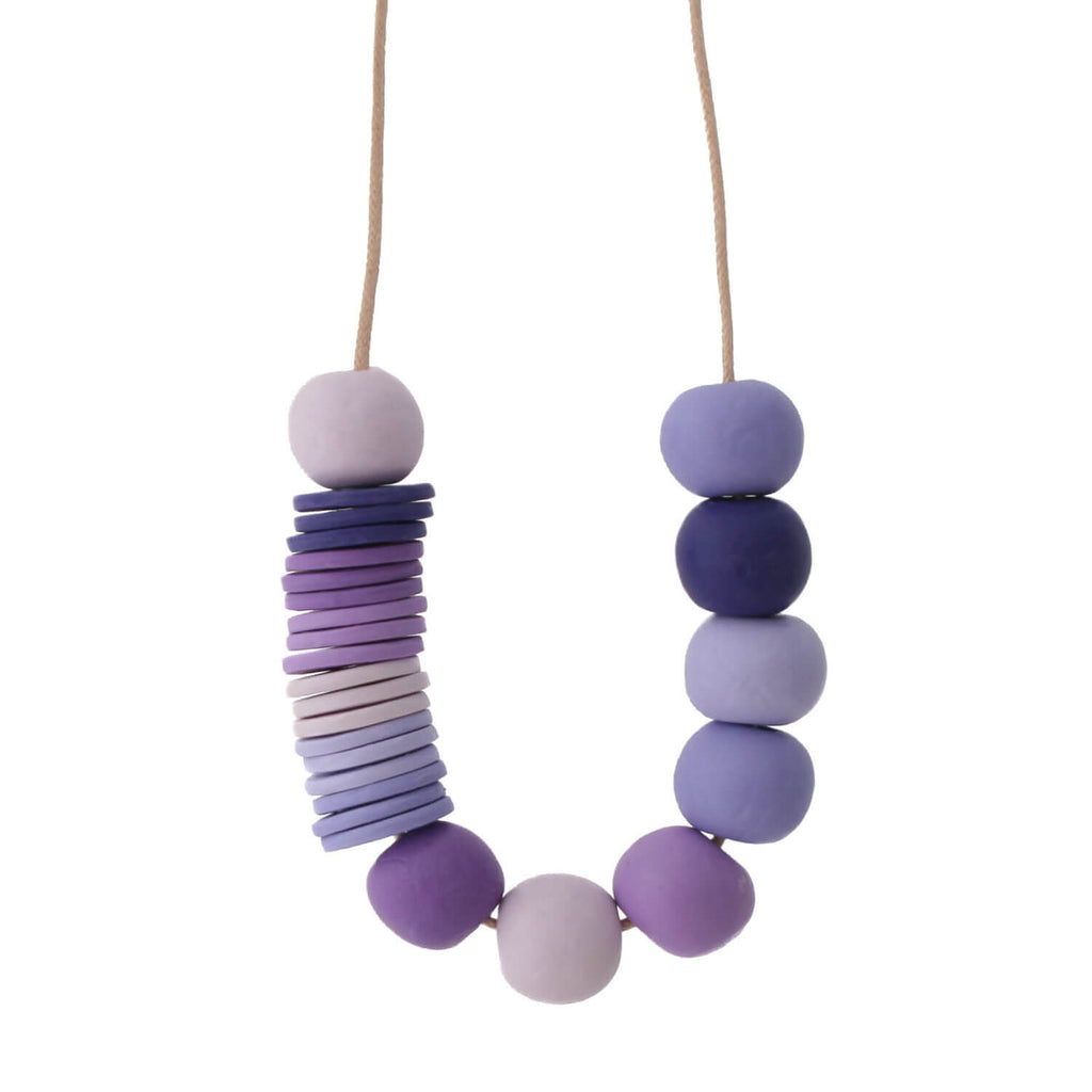 Clay bead necklace for women in purple | Statement jewellery  | Lottie Of London
