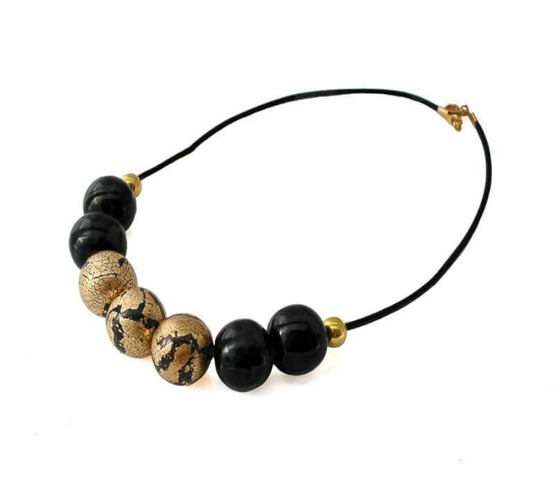 black and gold bead necklace - handmade at lottie of london jewellery