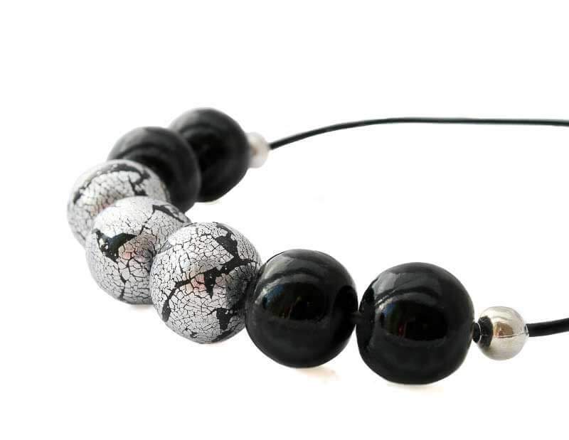 Statement Bead Necklace for Women in Black & Silver - Lottie Of London Jewellery