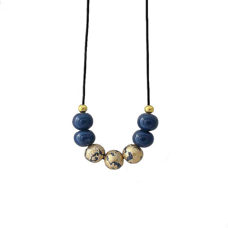 Navy & Gold Statement Bead Necklace for Women - Lottie Of London Jewellery