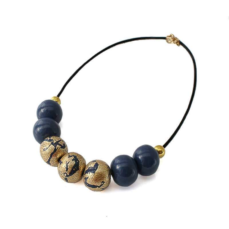 Navy & Gold Statement Bead Necklace for Women - Lottie Of London Jewellery
