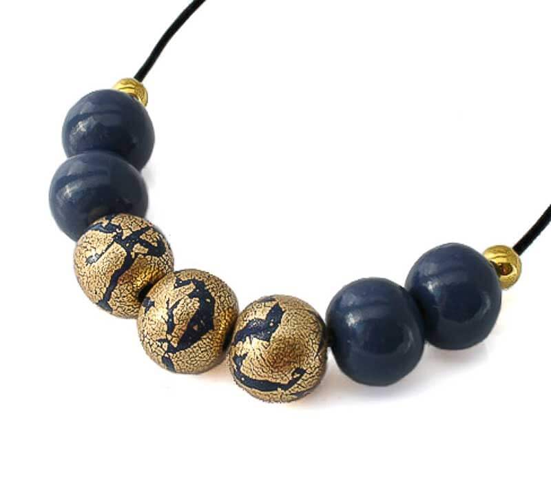 Navy & Gold Statement Bead Necklace for Women - Lottie Of London Jewellery