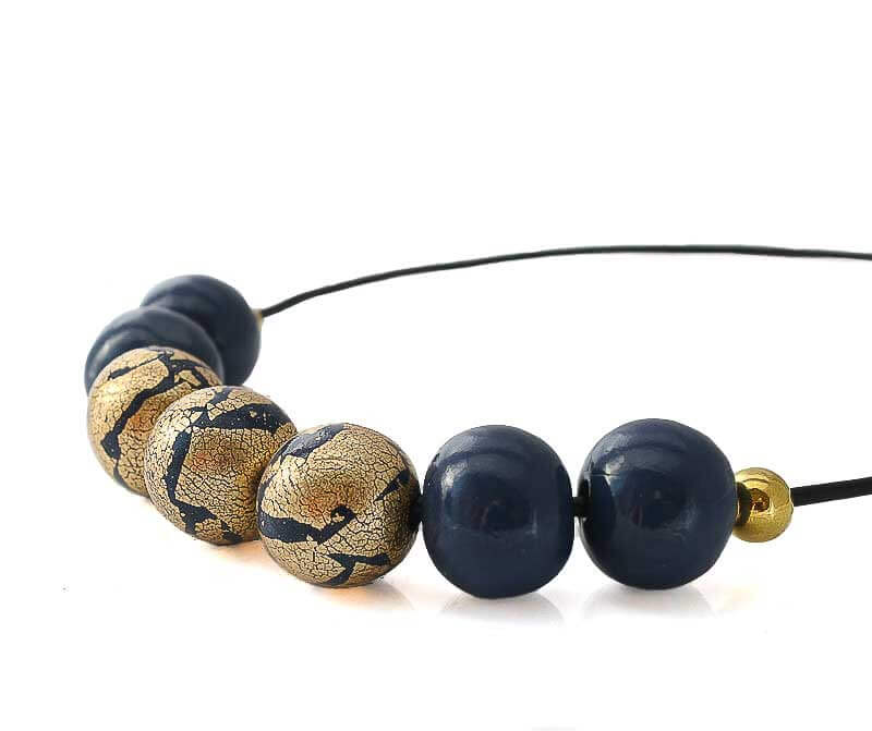 Navy & Gold Statement Bead Necklace for Women - Lottie Of London Jewellery