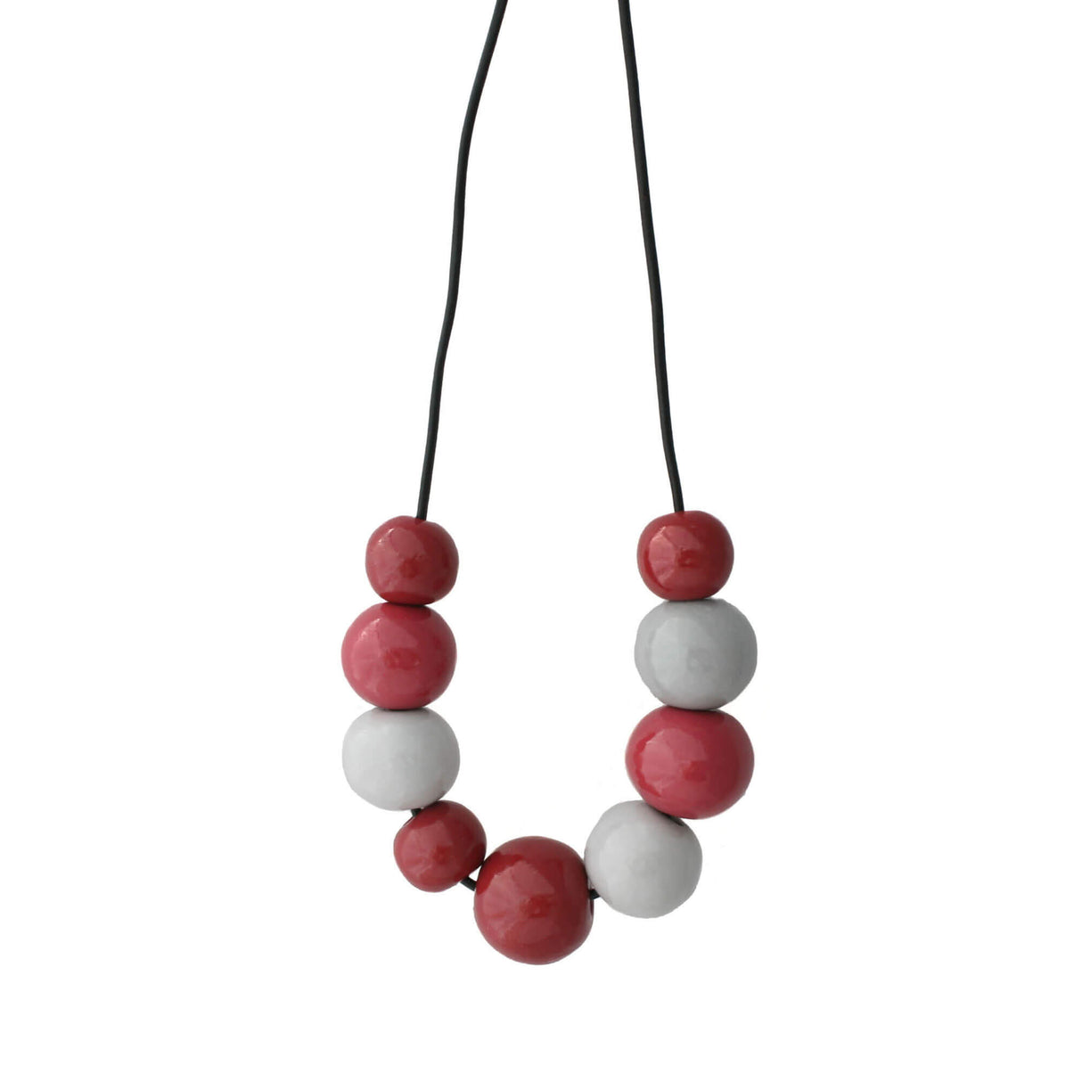 Chunky statement necklace for women in red & grey | Handmade Clay Jewellery