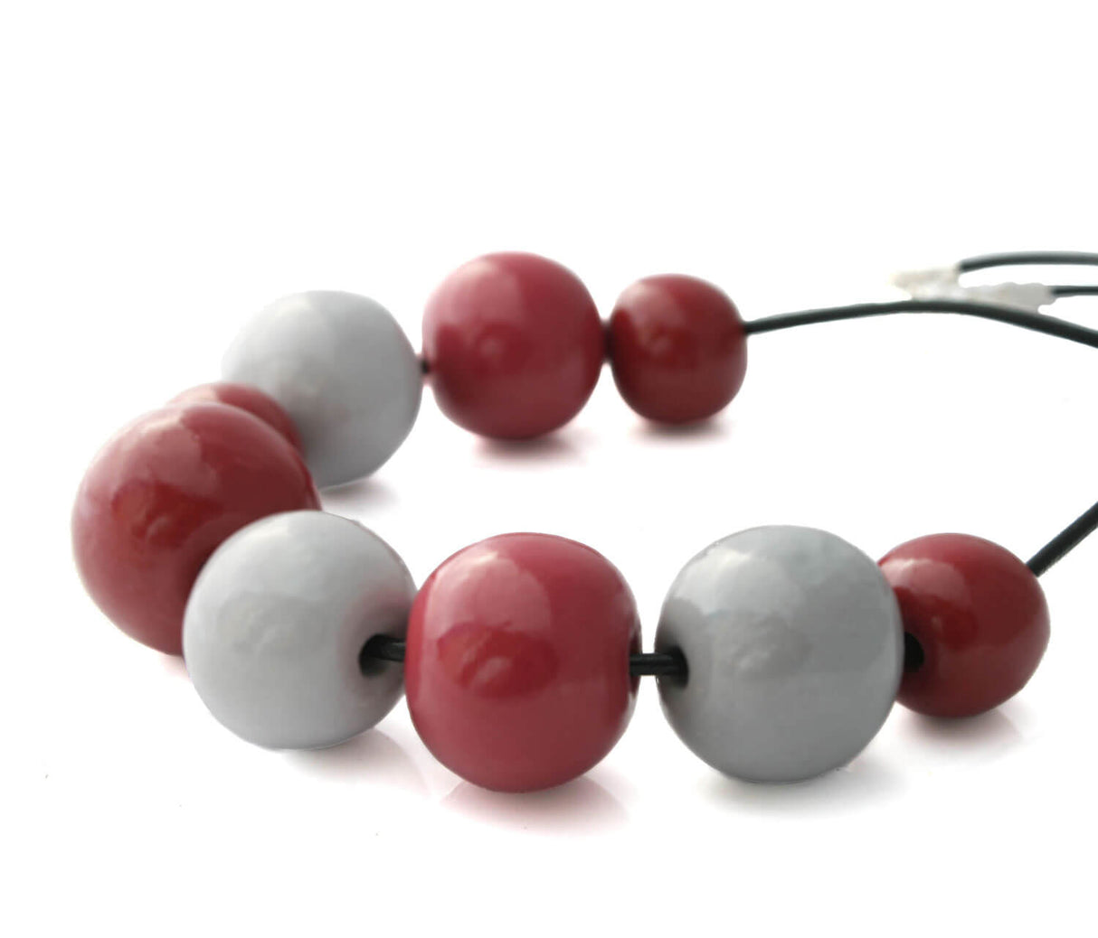 Chunky statement necklace for women in red & grey | Handmade Clay Jewellery