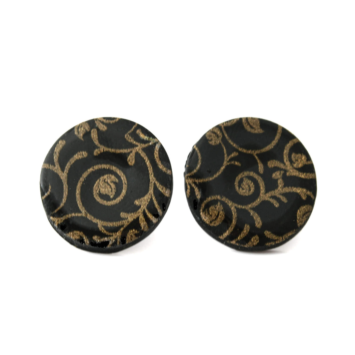 Black and gold round stud earrings for women | Clay jewellery