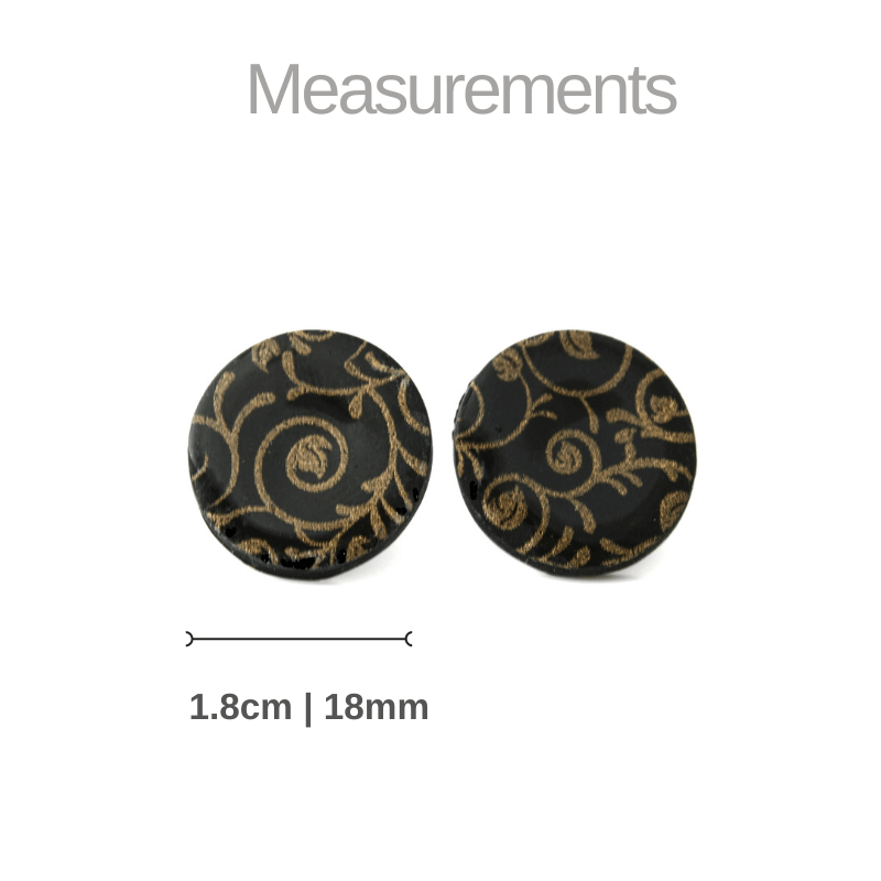 Black and gold round stud earrings for women | Clay jewellery